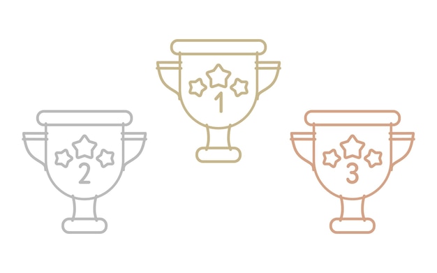 Gold silver and bronze cups of the winner for 1 2 3 prizes Color isolated image by outline