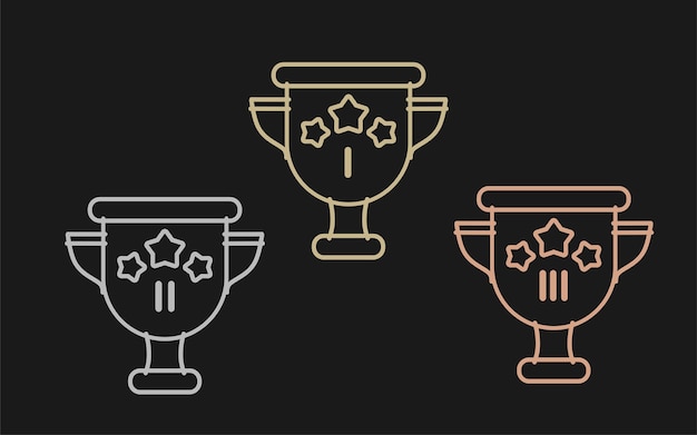 Gold silver and bronze cups of the winner for 1 2 3 prizes Color isolated image by outline