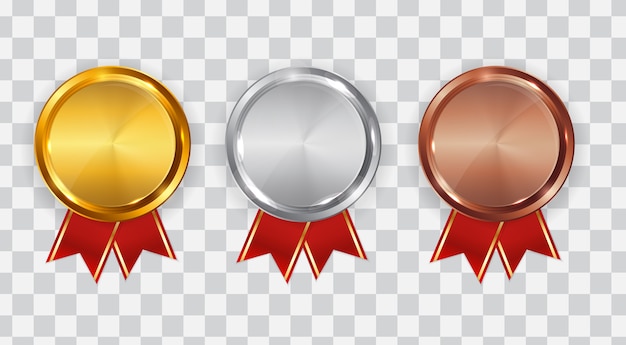 Vector gold, silver and bronze medal. badge of the first, second and third place.