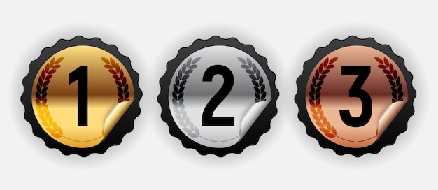 Vector gold, silver and bronze medal. badge of the icon first, second and third place.