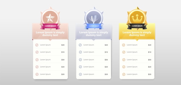 Gold silver and bronze medalsaward medals icons with form or list vector set