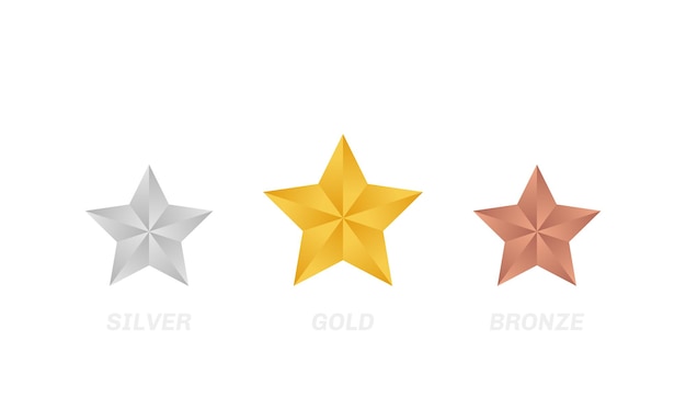 Gold silver and bronze star label. Customer product rating review.