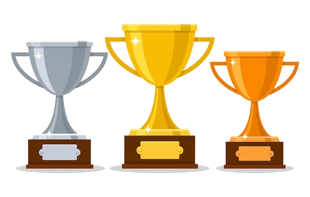 Вектор Золотые серебряные бронзовые трофеи кубки победителей игр кубки призов гоночные спортивные трофеи рейтинговые места кубок