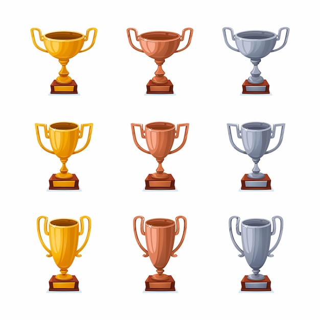 Gold silver and bronze trophy cups