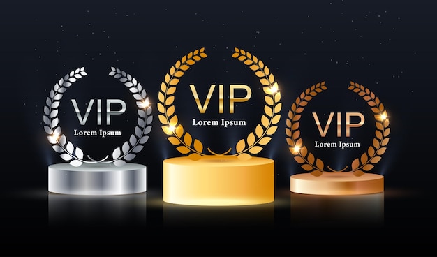 Oro argento e bronzo vip iconmembership card icone vettore setinvito vip sfondo di lusso