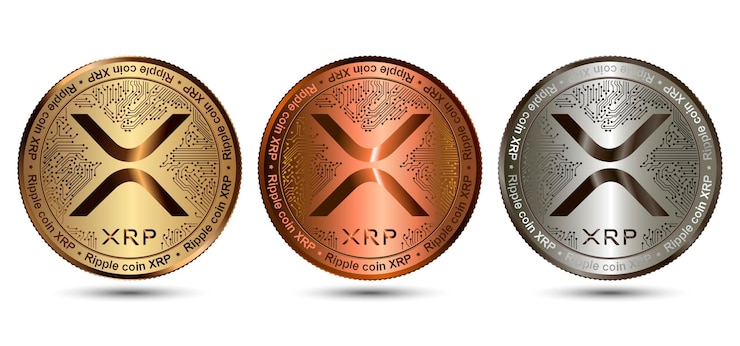 Vector gold silver and bronze xrp cryptocurrency coin