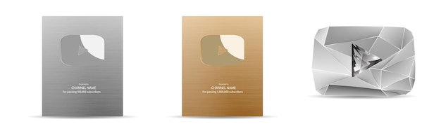 Gold Silver en Diamond Play Button Award voor het aantal abonnees Vectorillustratie EPS 10