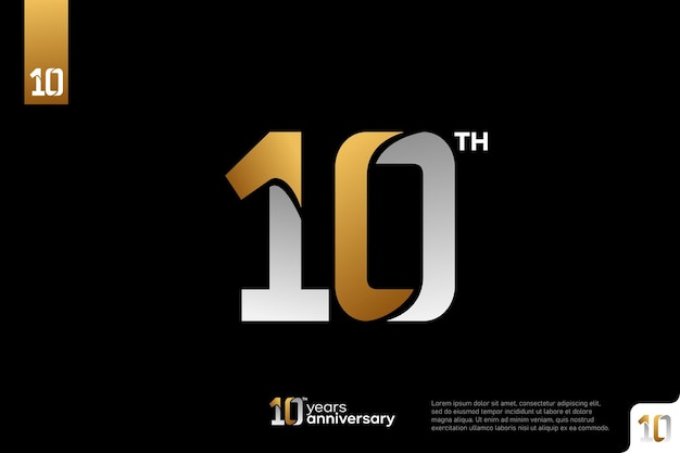 Gold silver number 10 logo icon design on black background 10th birthday logo number anniversary 10