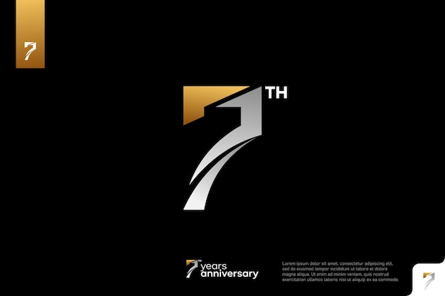 Vector gold silver number 7 logo icon design on black background 7th birthday logo number anniversary 7