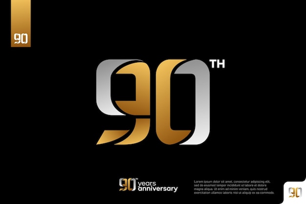 Gold silver number 90 logo icon design on black background 90th birthday logo number anniversary 90