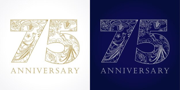 75周年記念アイコンの金と銀のセット。 75歳の民俗豪華お祝い号。