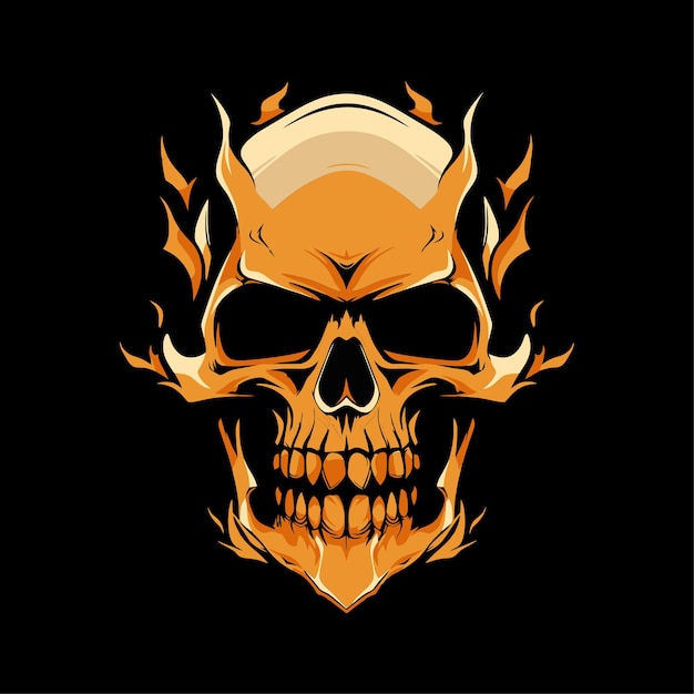 Gold skull illustration on black background