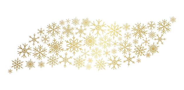 Gold snowflakes wave. Vector golden snow flake new year stars. Yellow winter decoration.