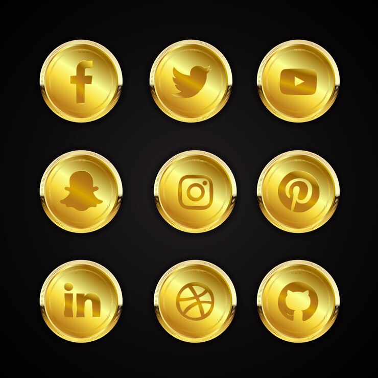 Gold social media icons collection