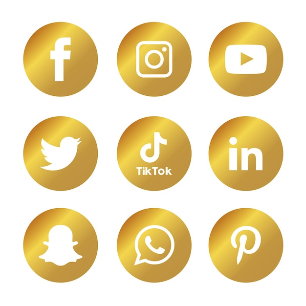 Premium Vector | Gold social media icons set group