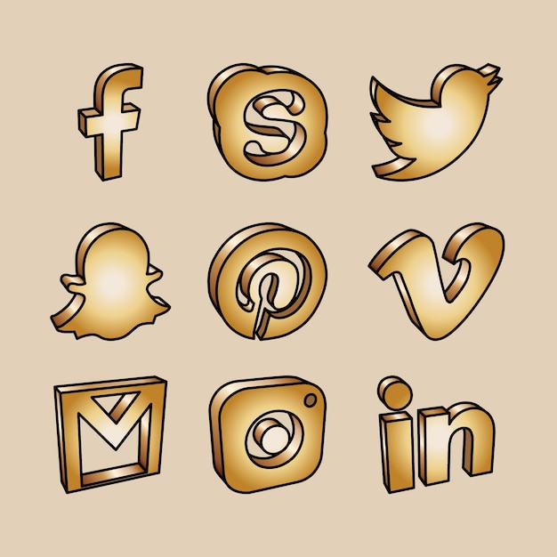 Vector gold social media networking icons