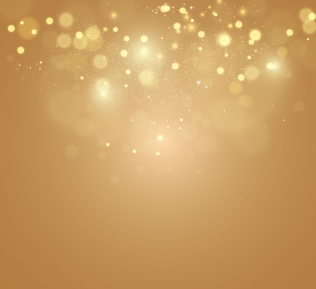 Vector gold sparkles, bright light bokeh.