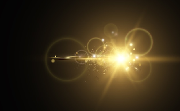  Gold Sparkles, magic, bright light effect on a transparent background. Gold dust.