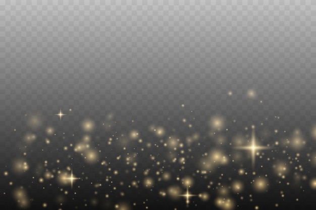 Gold sparkling dust with gold sparkling stars bokeh light lights effect background