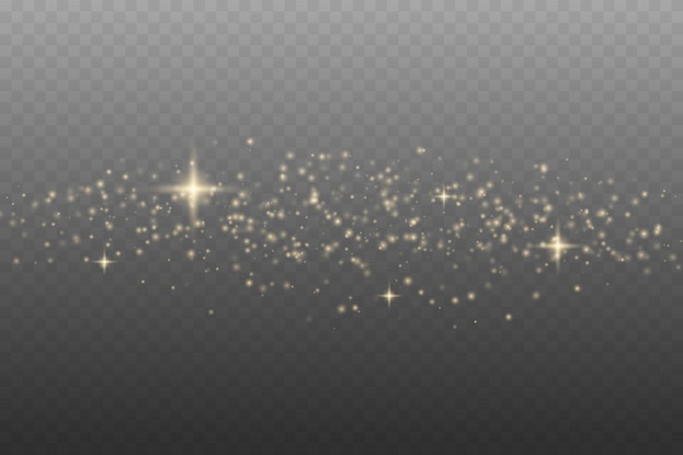 Gold sparkling dust with gold sparkling stars bokeh light lights effect background