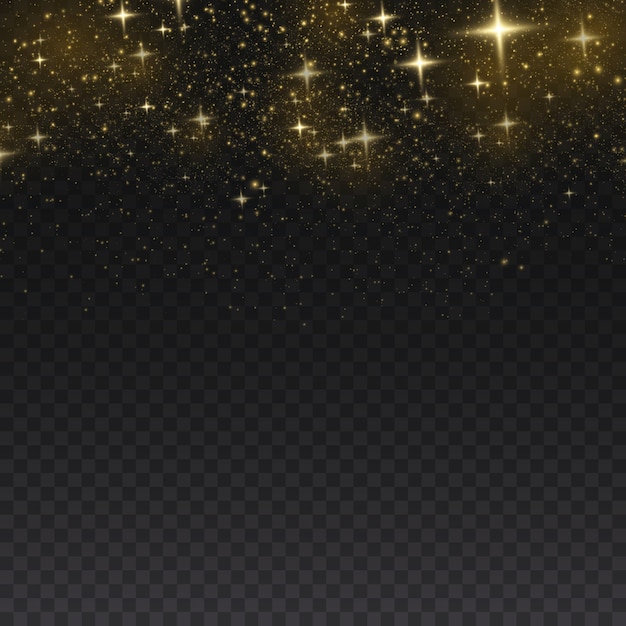 골드 스파크와 황금 별이 특별한 조명 효과를냅니다. 투명 배경에 반짝.