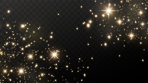 Gold sparks and gold stars sparkle with a special light effect