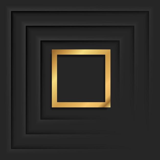 Vector gold square vintage frame with shadow on black background. golden luxury rectangular border