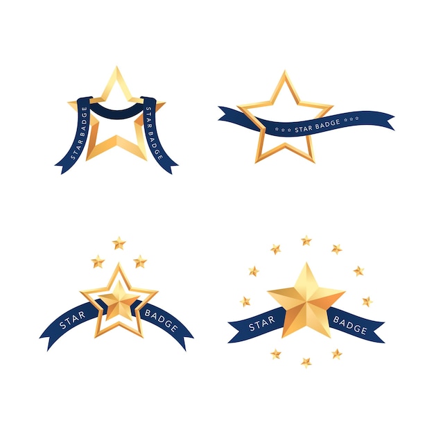 Gold star badge ribbon vector collection