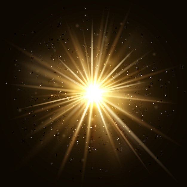 Gold star burst. golden light explosion isolated on dark background