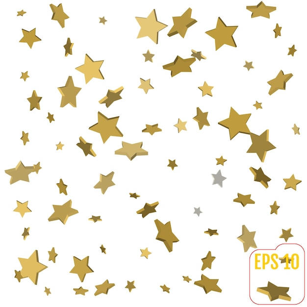 Gold star confetti rain festive holiday background Vector golden paper foil stars falling down isolated on transparent background