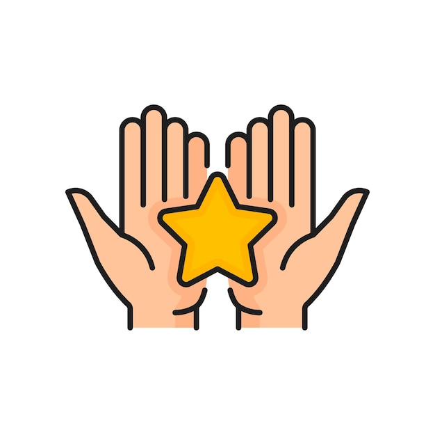 Vector gold star in hands icon vector quality rating