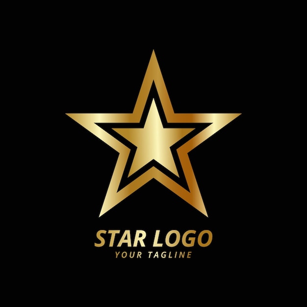 Gold star logo vector illustration with black background