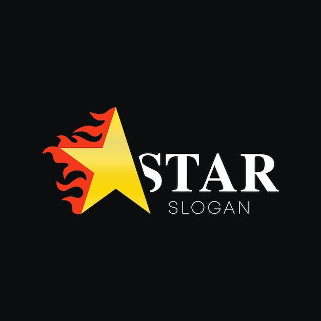 Gold star logo vector with fire minimalist abstract style design