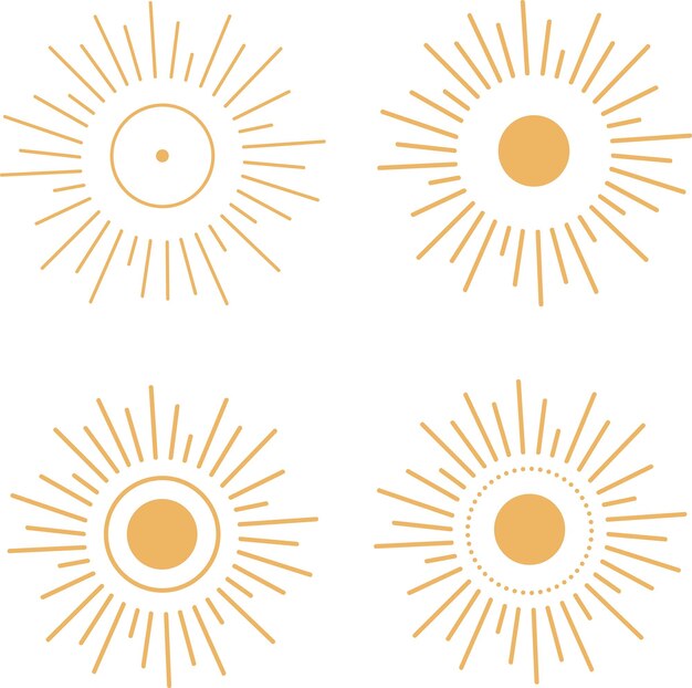 Gold Sun Vector Black and White SVG Line Art Illustration, Astrology Celestial designs Cricut File