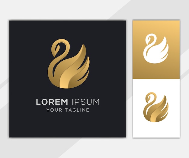 Gold swan abstract logo set template