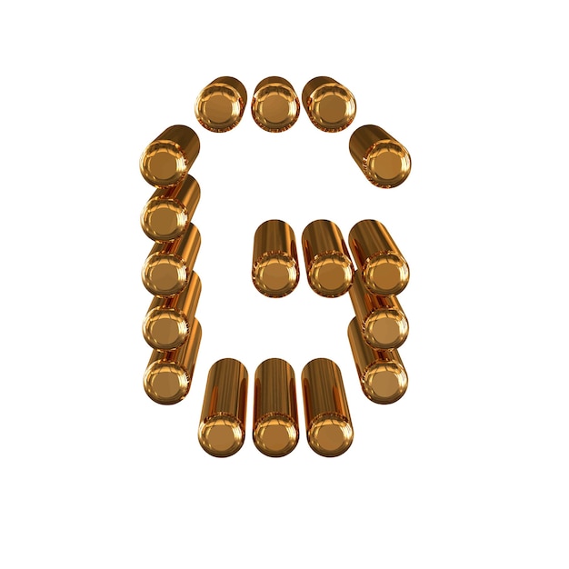 Gold symbol made of 3d cylinders letter g