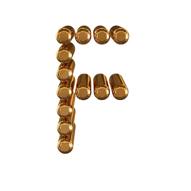 Золотой символ из трехмерной цилиндрической буквы f