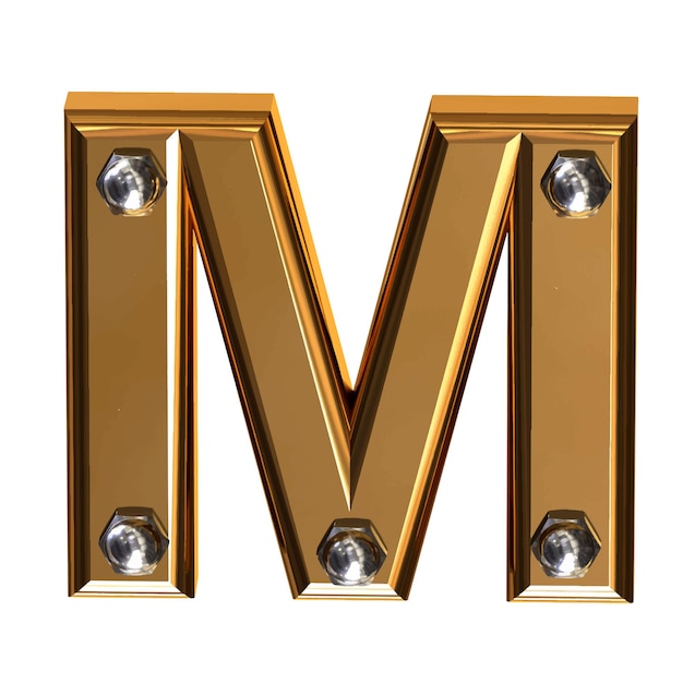 Gold symbol with metal bolts letter m