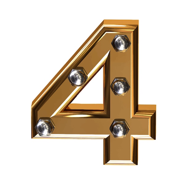 Vector gold symbol with metal bolts number 4