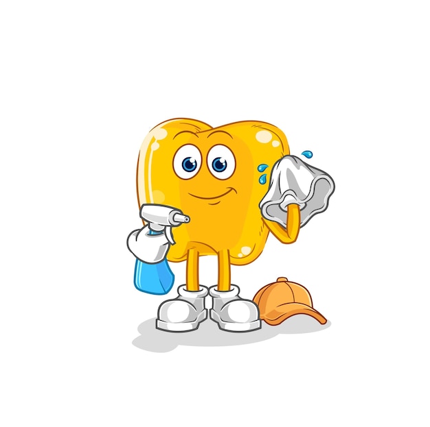 Gold teeth cleaner vector cartoon character