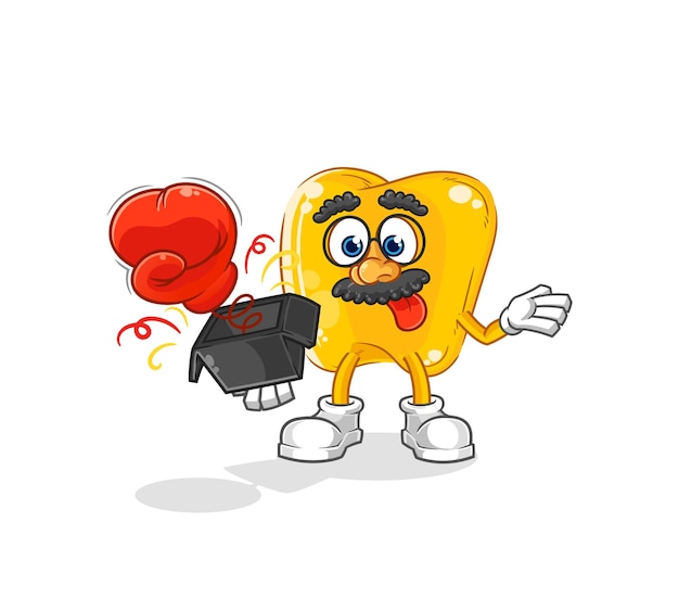 Gold teeth prank glove in the box cartoon mascot