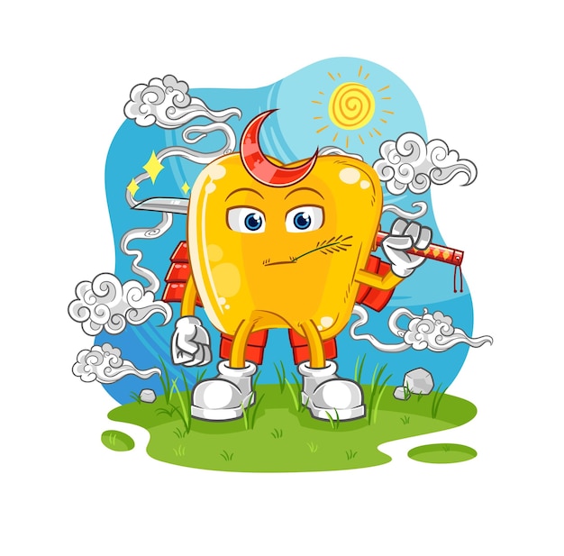 Gold teeth samurai cartoon cartoon mascot vector