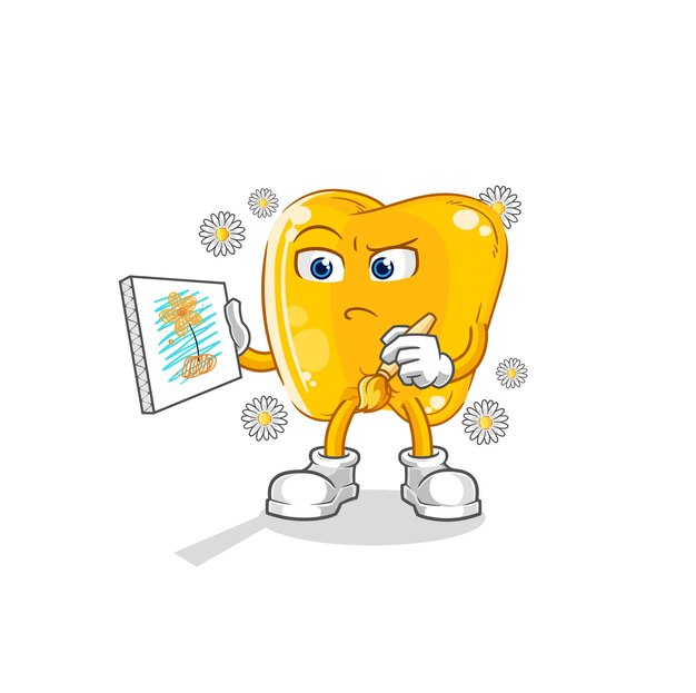 Gold teeth traditional painter cartoon character vector