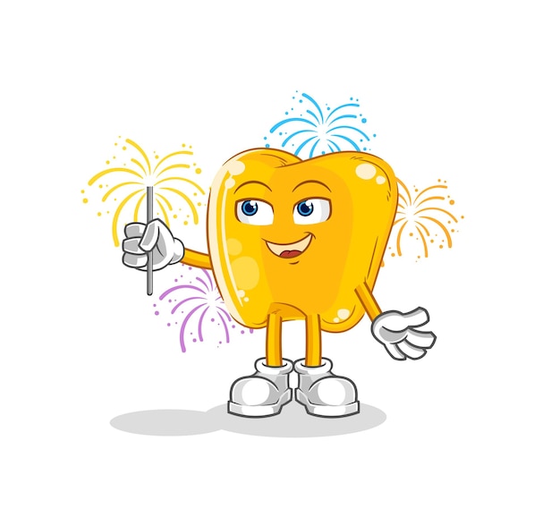 Gold teeth with fireworks mascot cartoon vector