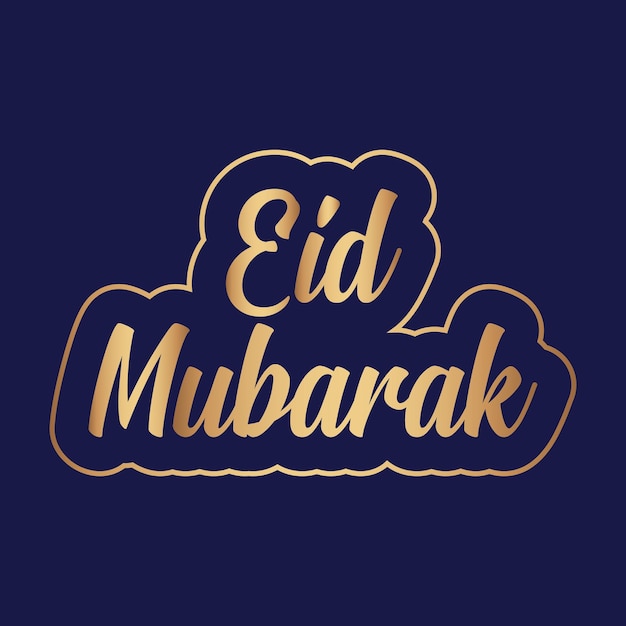 Gold text eid mubarak on a blue background