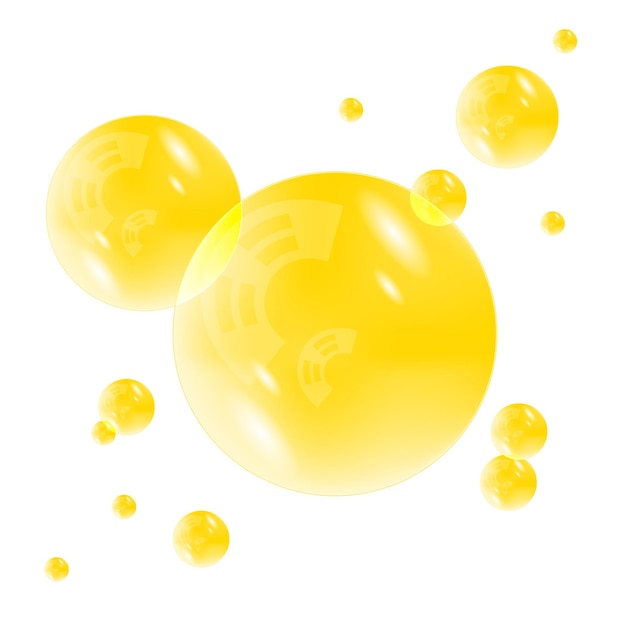 Gold transparent sponge or soap bubble. Big gold transparent ball fills the area and small. bg white