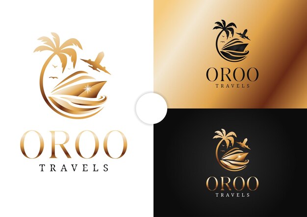 Vettore concetto di design del logo dell'agenzia di viaggi d'oro