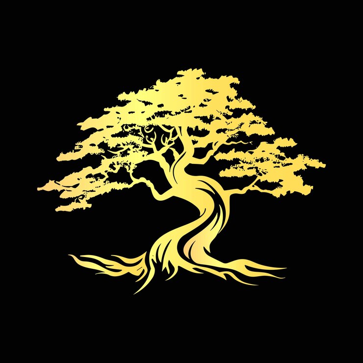 Vector gold tree icon on dark background