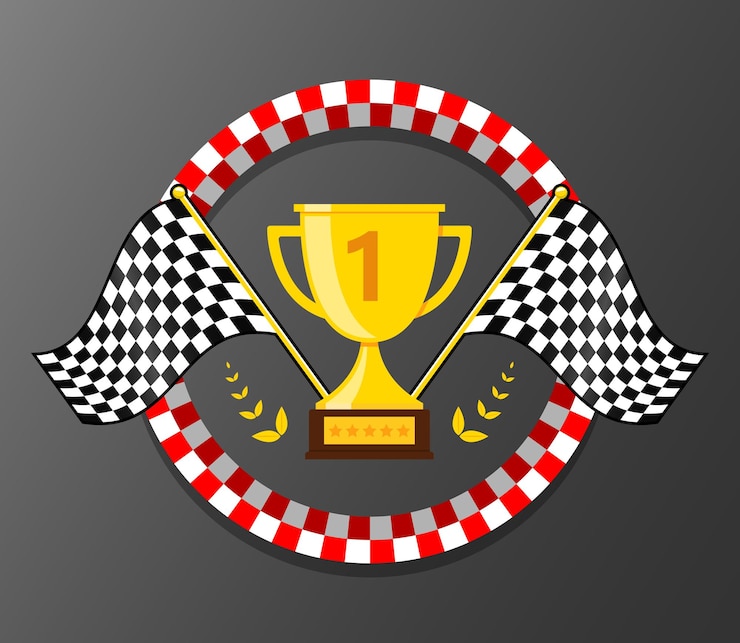 Vector gold trophy flags racing championship background vector