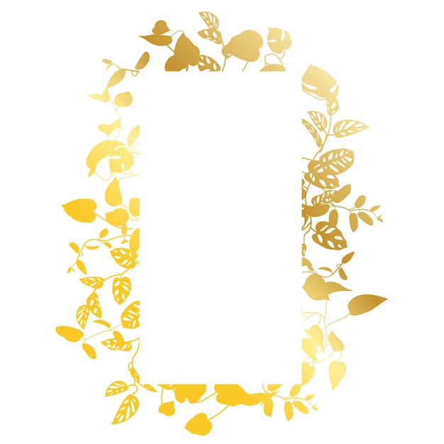золотые тропические листья разных лиан с белым листом Открытка с экзотической рамкой из листьев лианы